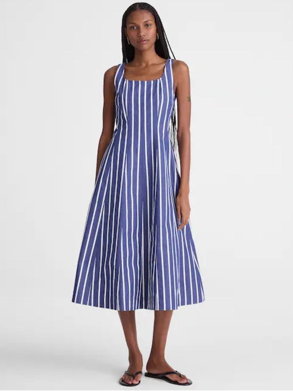 NWT Madewell Rylee Midi Dress Cool Navy Stripe Poplin Size 4